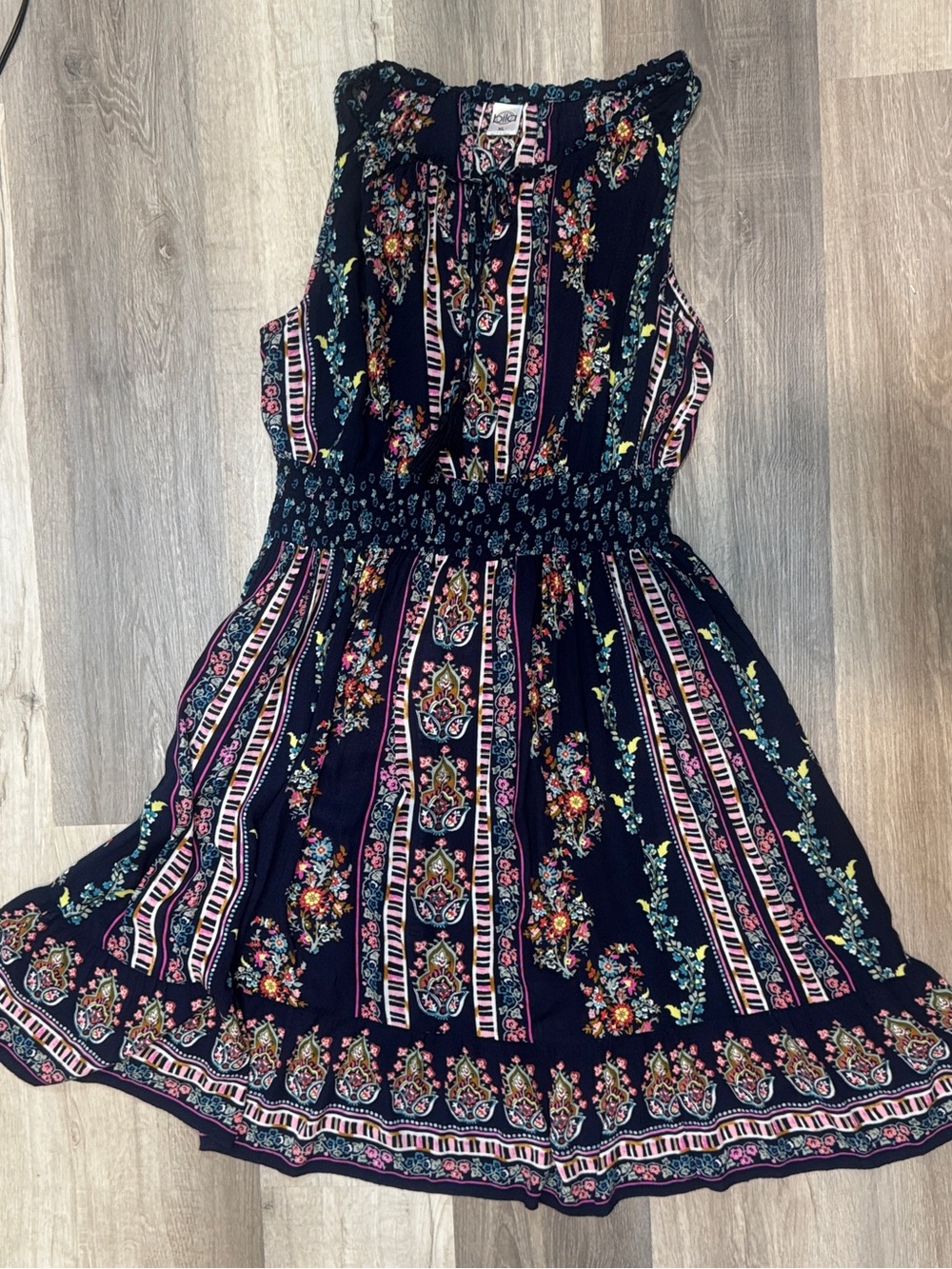 Bila Navy Floral Stripe Sundress with Pink and Green Accents - Picture 10 of 10